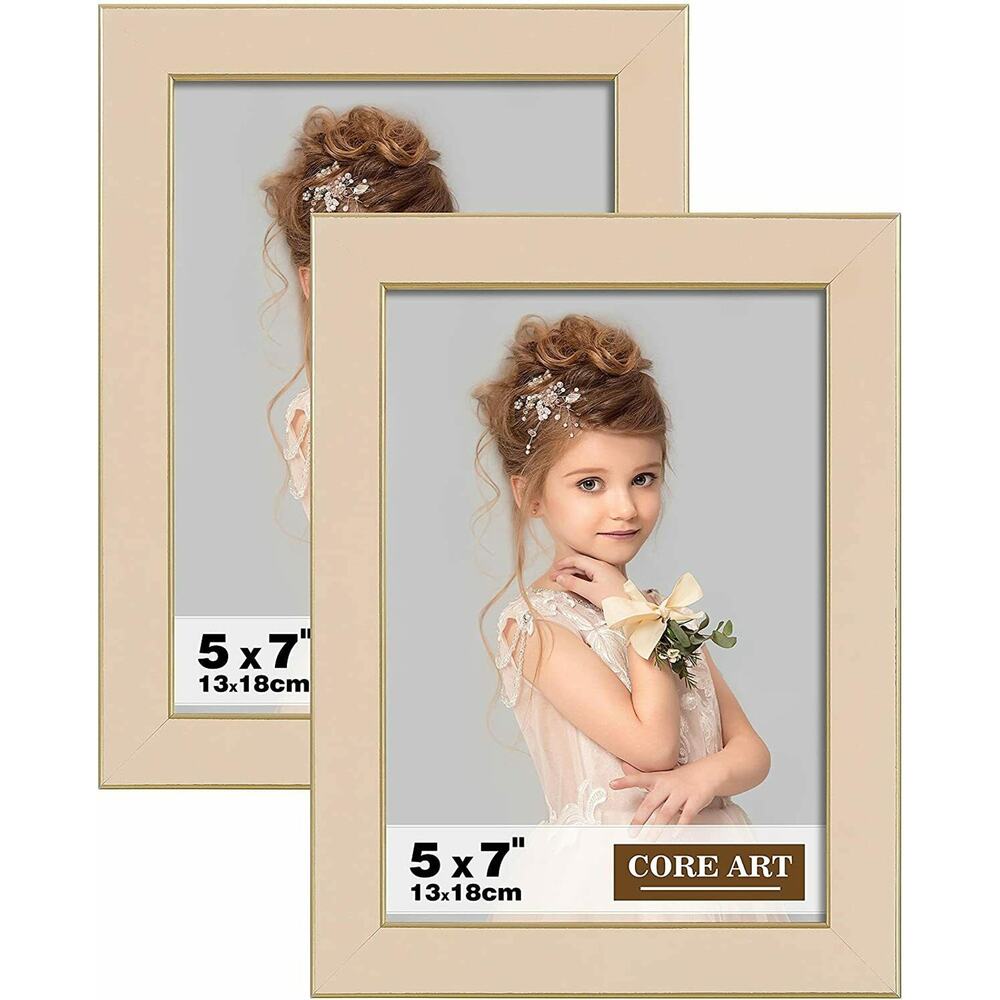 Core Art 2-Pack 5x7 Picture Frames with Ivory Mat Photo Smooth Wood Grain Finish